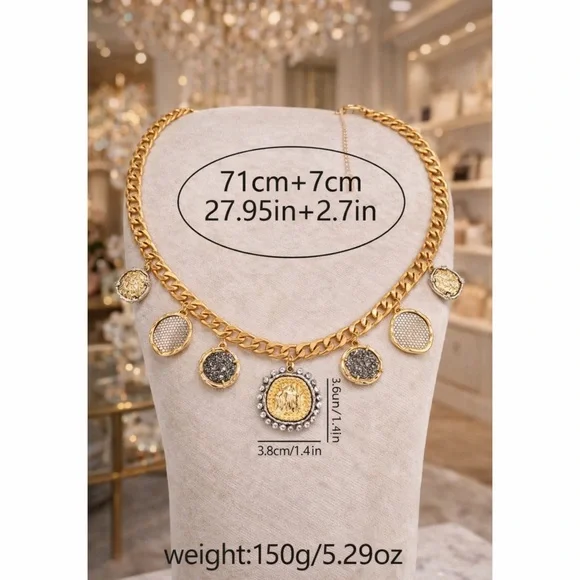 LARGE Mixed Metal Gold Chain with Adjuster Sparkly Statement Necklace - Picture 4 of 4